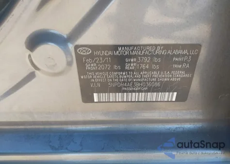 2011 Hyundai Elantra Gls z USA, uszkodzony, nr VIN 5NPDH4AE3BH036086